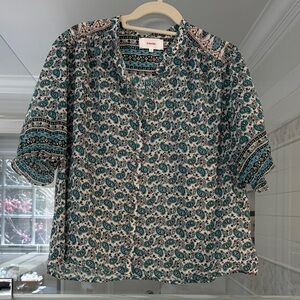 XiRENA Teal and Cream Floral Paisley loose fit Blouse